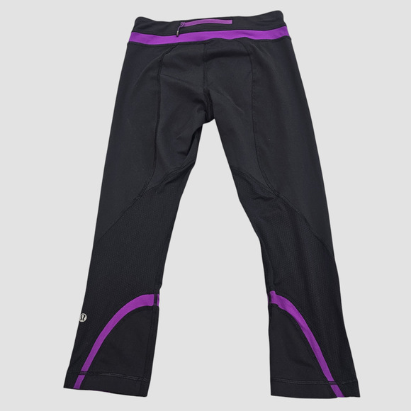 Lululemon Leggings Womens Size 6 Black Purple Run Inspire Crop II - Picture 2 of 11